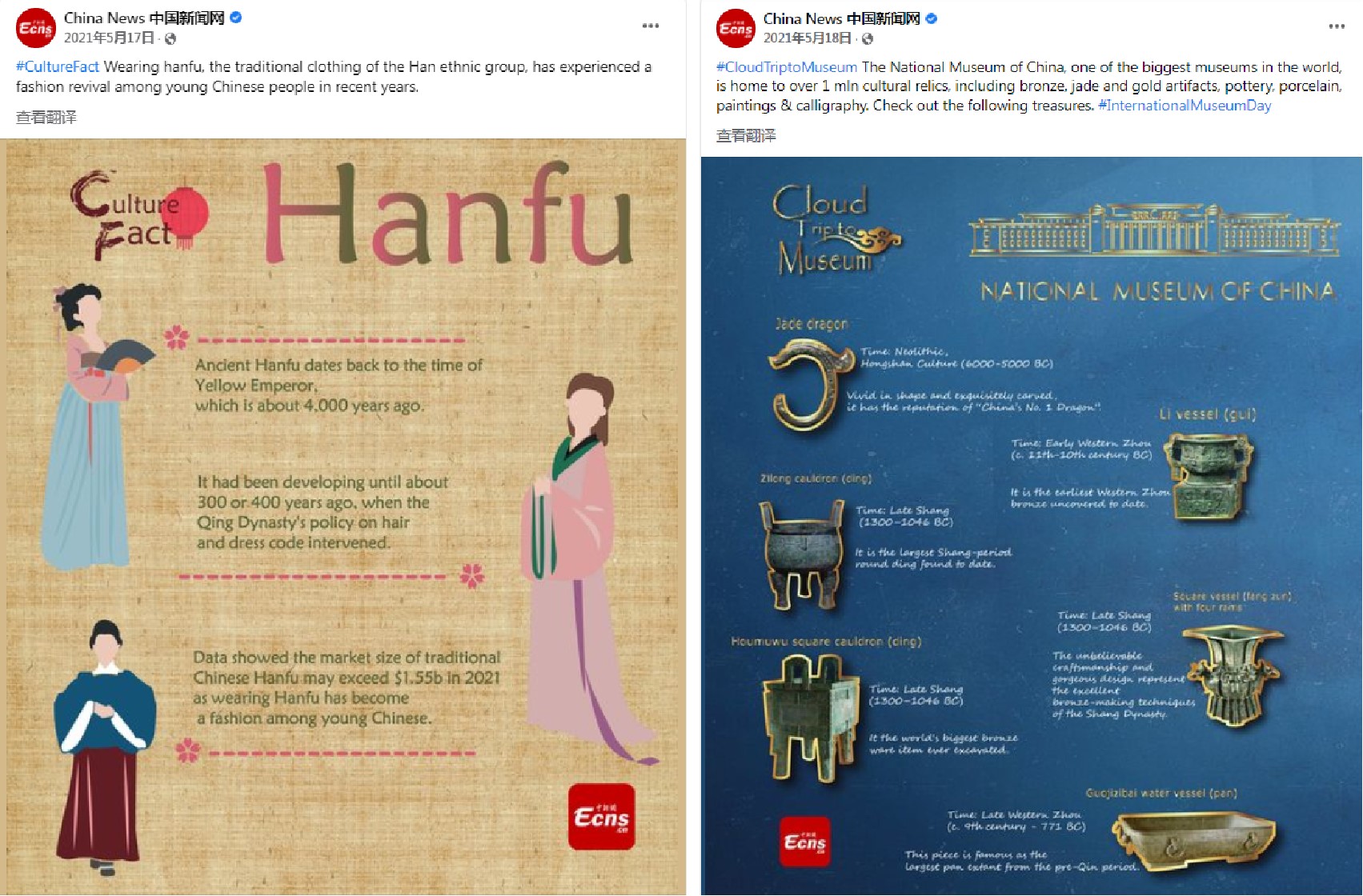 <a target='_blank' href='/'>中新社</a>在海外社交账号推出文化创意类栏目“Culture Fact”(《文化知多少》)和“Cloud Trip to Museum”(《云游博物馆》)(2021年5月17日、5月18日) article_img