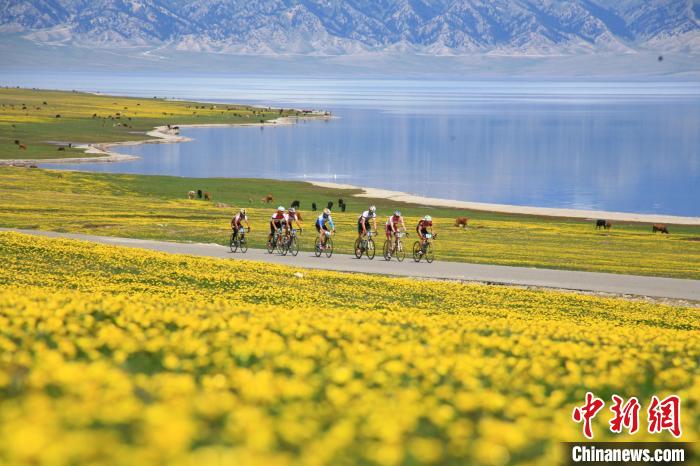 环赛里木湖公路自行车赛选手正在骑行。(资料图) 新疆博州党委宣传部供图