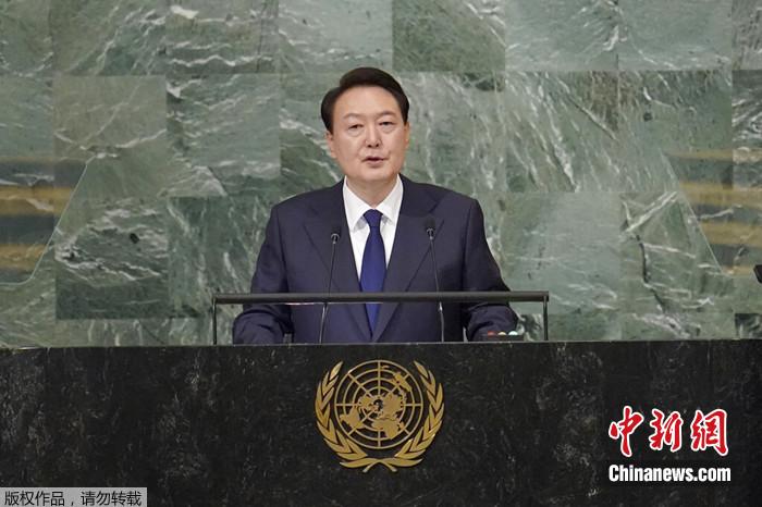 当地时间2022 年 9 月 20 日，韩国总统尹锡悦在第 77 届联合国大会上发表讲话。