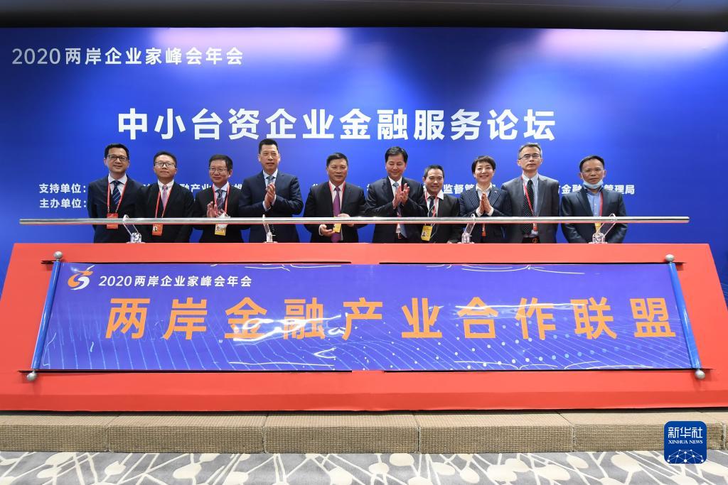 这是两岸金融机构发起的“两岸金融产业合作联盟”成立仪式现场(2020年12月8日摄)。新华社记者 林善传 摄