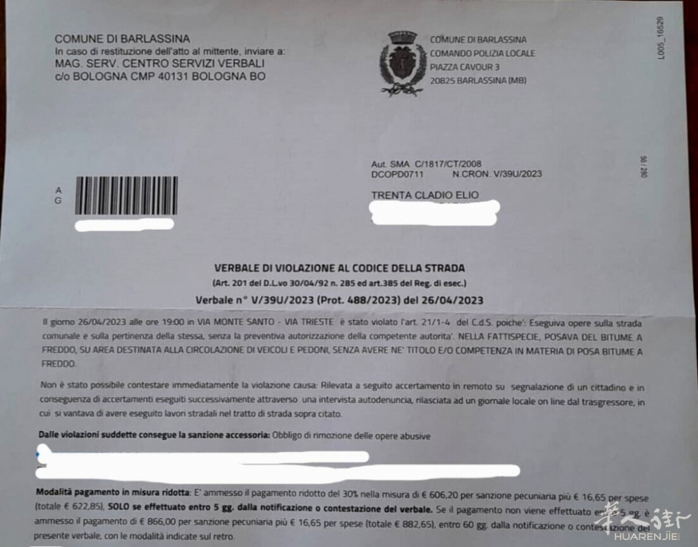 La multa ricevuta dall'uomo.jpeg