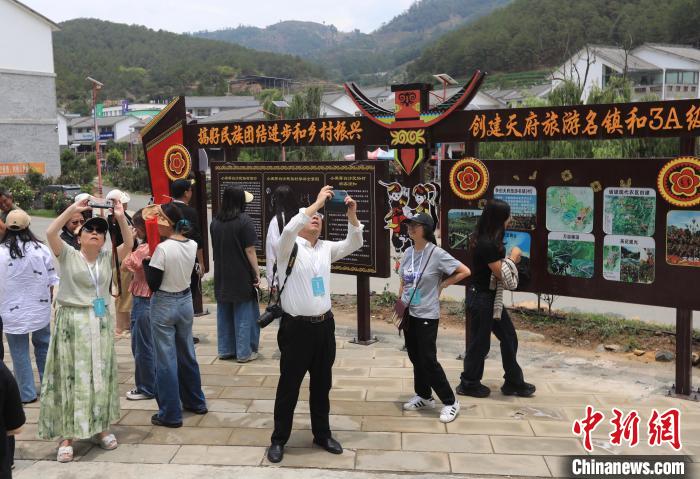 海外华媒代表在小黑箐镇参观。王磊 摄 article_img