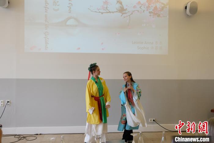 图为中学生组选手展示黄梅戏《天仙配》。汉诺威莱布尼茨孔院供图。 article_img